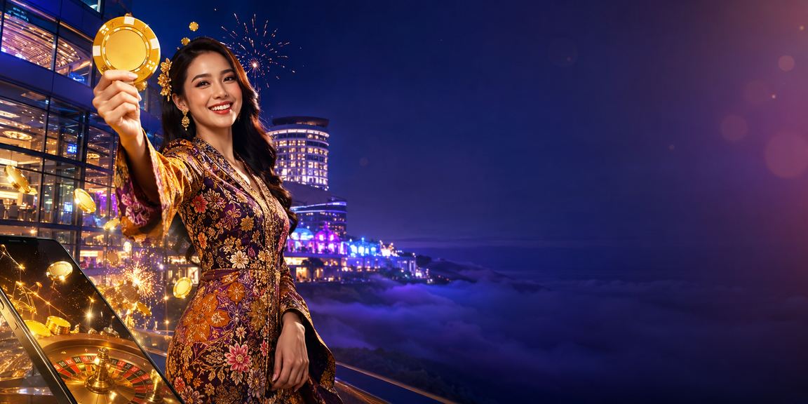 Pengguna di Genting Highlands mengakses kasino mudah alih starbuck88 dengan pakaian batik Malaysia